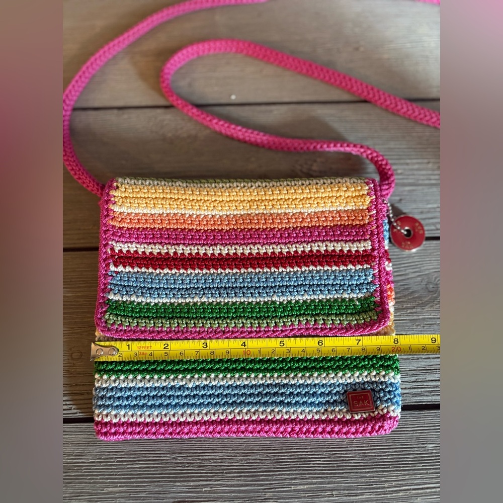 The Sak Rainbow Striped Crochet Flap Crossbody Bag - Picture 8 of 11